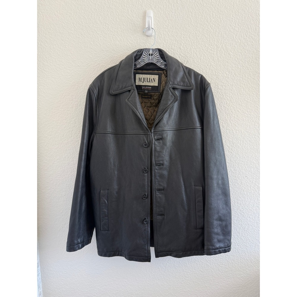 Vintage Wilsons Leather Jacket Car Coat Black Zipper Insulation Quilted Lining